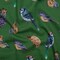 1 Yard Linen and Rayon Woven Green, Blue, and Beige Bird Print Fabric